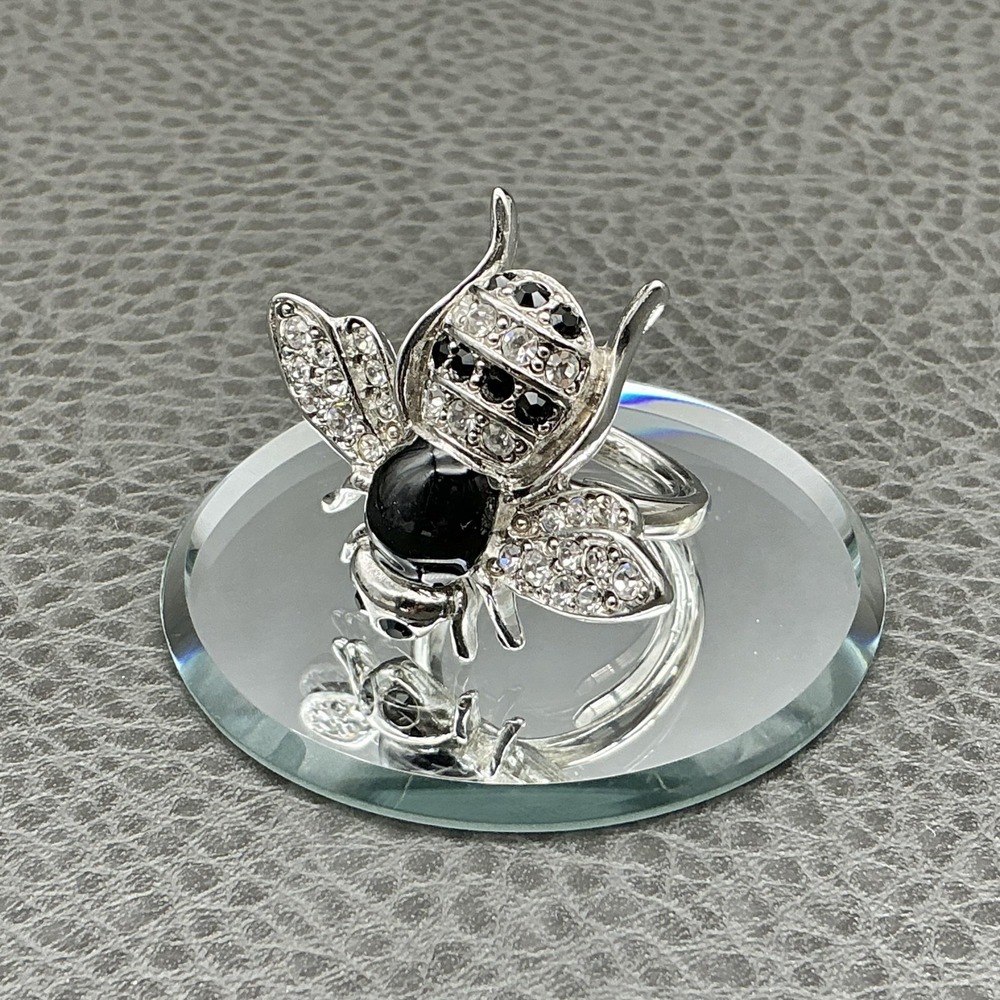 Ring Size 7 Chicos Silver‎ Tone Black Glass Bee Cocktail Womens Fashion Jewelry